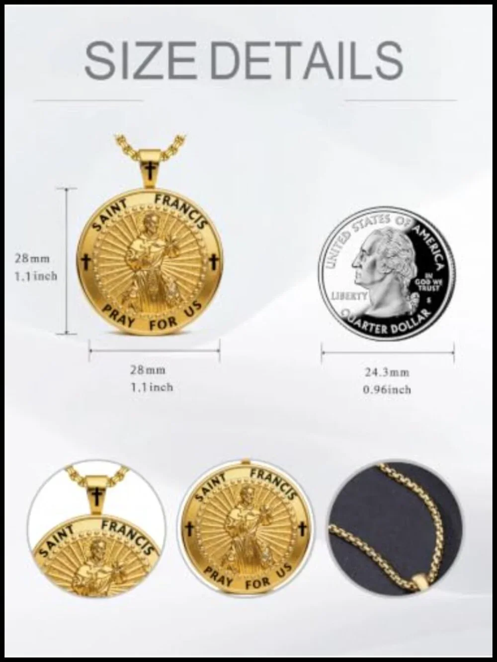 14K Gold Plated St Francis Medal Necklace Catholic Pendant Religious Amulet